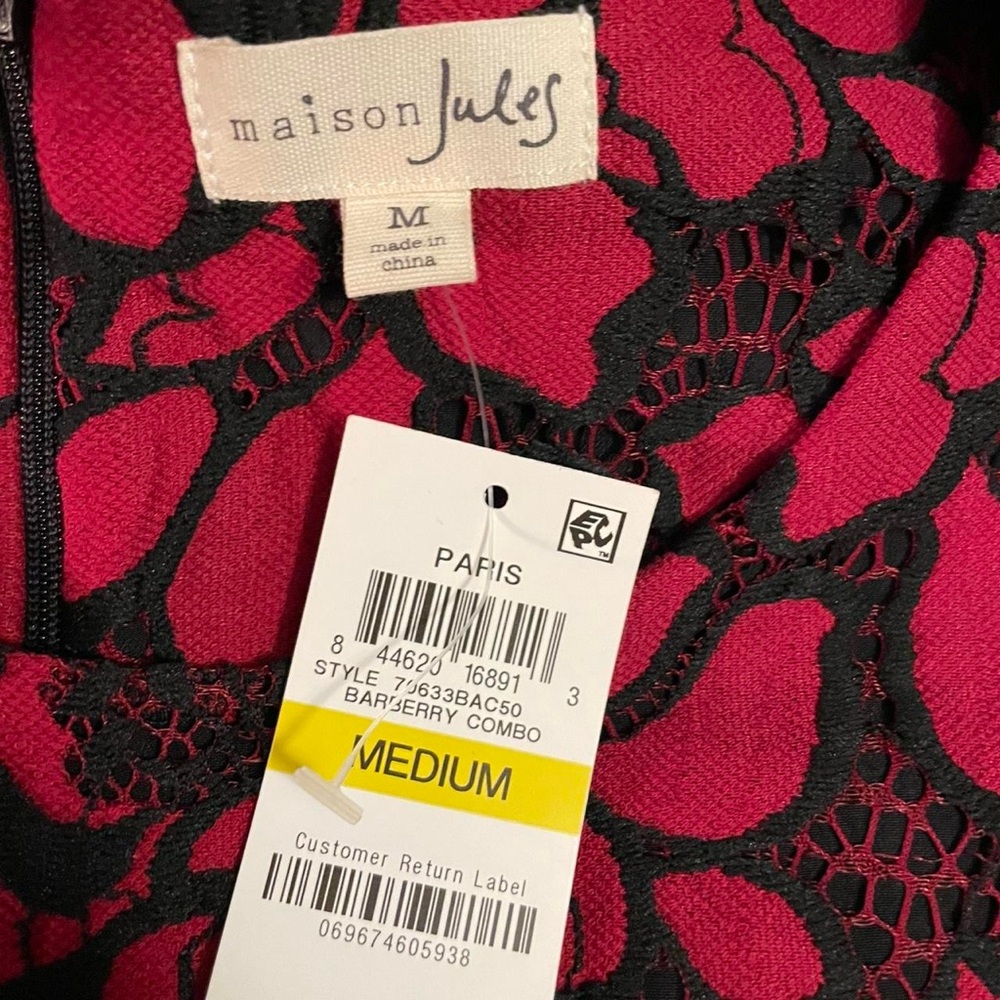 NWT Maison Jules Red and Black Floral Mini Dress, size M - Picture 4 of 4